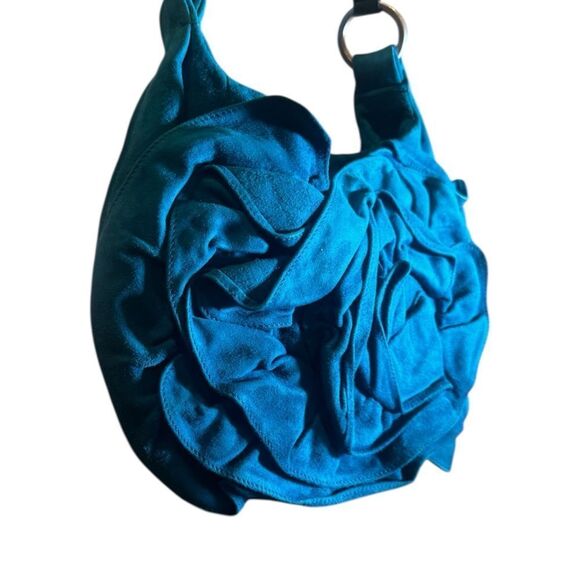 Yves Saint Laurent Rive Gauche Cerulean Blue Suede Nadia Shoulder Bag Auth Vtg - Picture 2 of 16